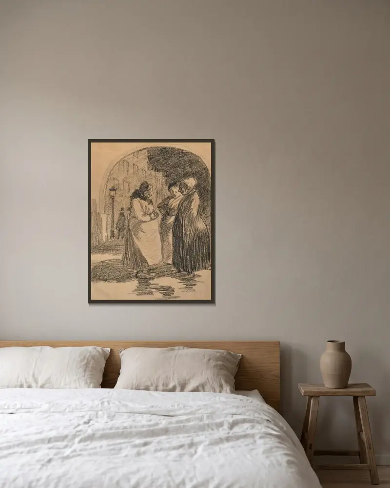 Kvinnor som samtalar av Théophile Alexandre Steinlen inramad på en vägg