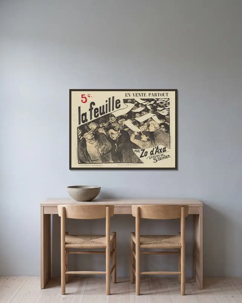 Feuille – En vente partout – Par Zo d’Axa av Théophile Alexandre Steinlen inramad på en vägg