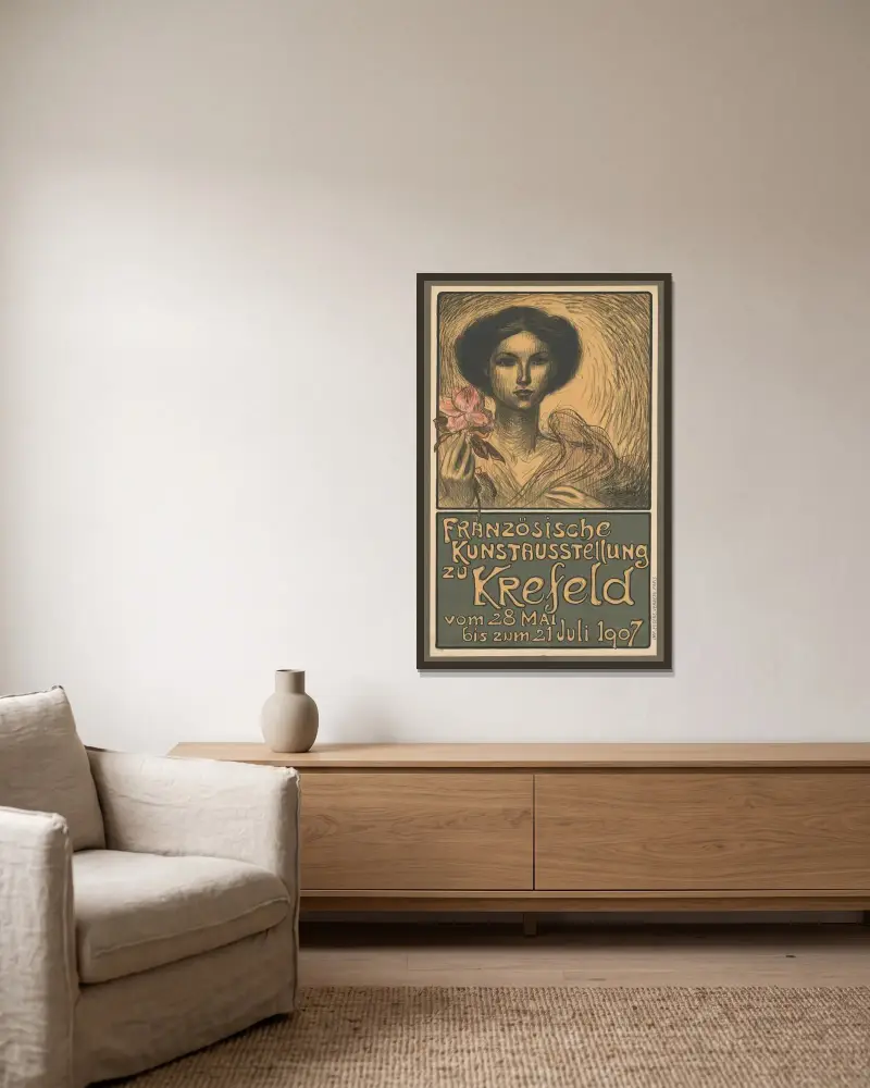 Fransk konstutställning i Krefeld av Théophile Alexandre Steinlen inramad på en vägg