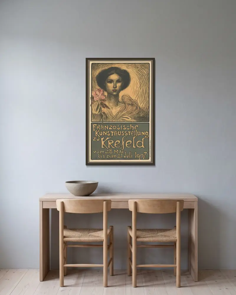 Fransk konstutställning i Krefeld av Théophile Alexandre Steinlen inramad på en vägg