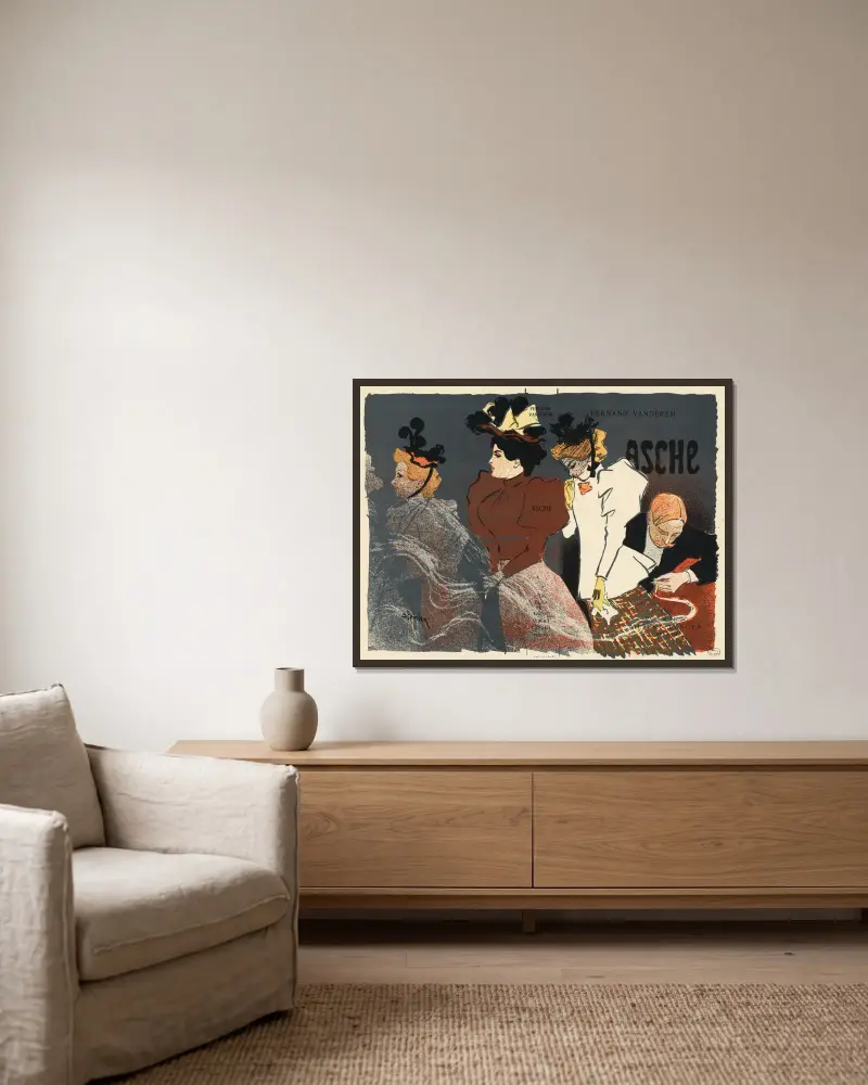 Illustration pour Asche de Fernand Vandérem av Théophile Alexandre Steinlen inramad på en vägg