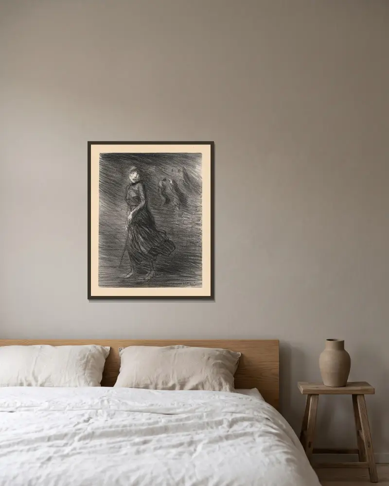 På gatan av Théophile Alexandre Steinlen inramad på en vägg