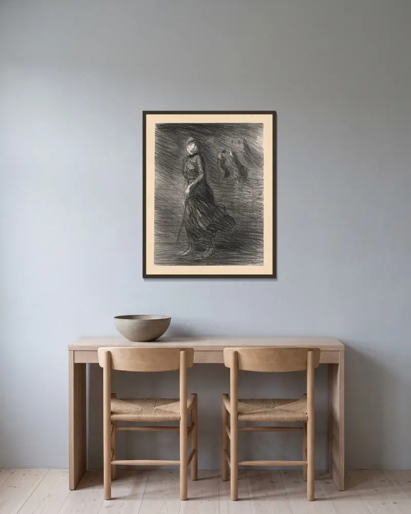 På gatan av Théophile Alexandre Steinlen inramad på en vägg