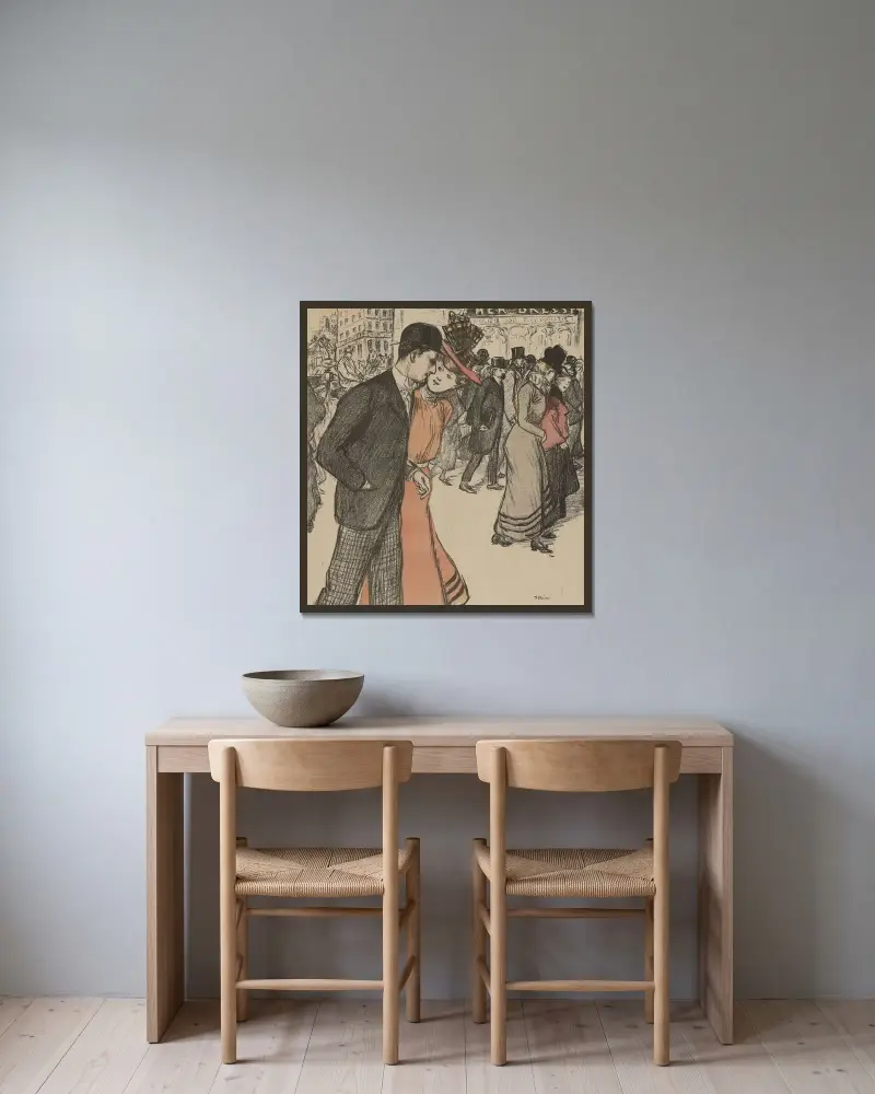 La Becquée (Fodret) av Théophile Alexandre Steinlen inramad på en vägg