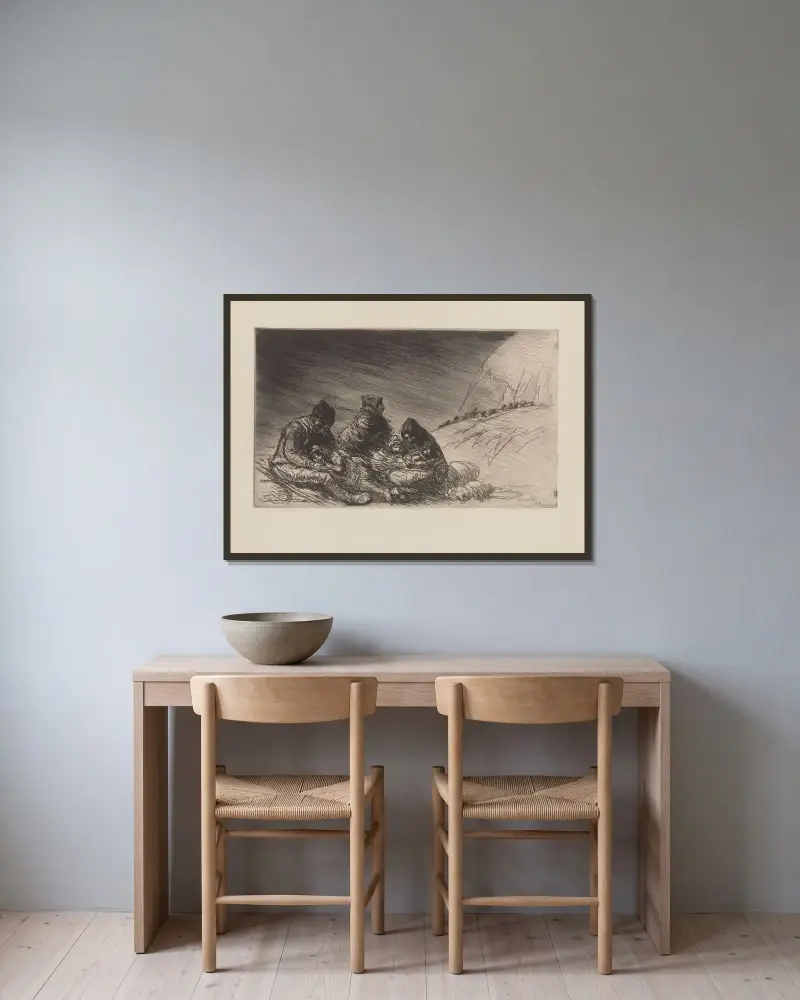 Den serbiska familjen av Théophile Alexandre Steinlen inramad på en vägg
