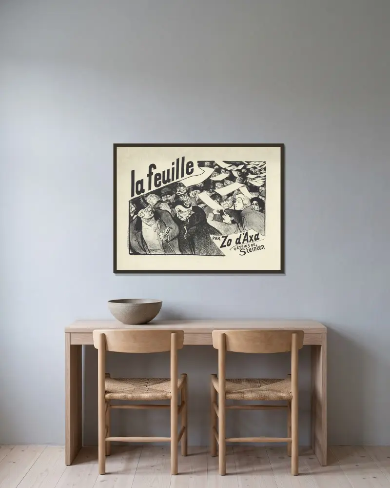 La Feuille, En vente partout, Par Zo d’Axa, Dessins de Steinlen av Théophile Alexandre Steinlen inramad på en vägg
