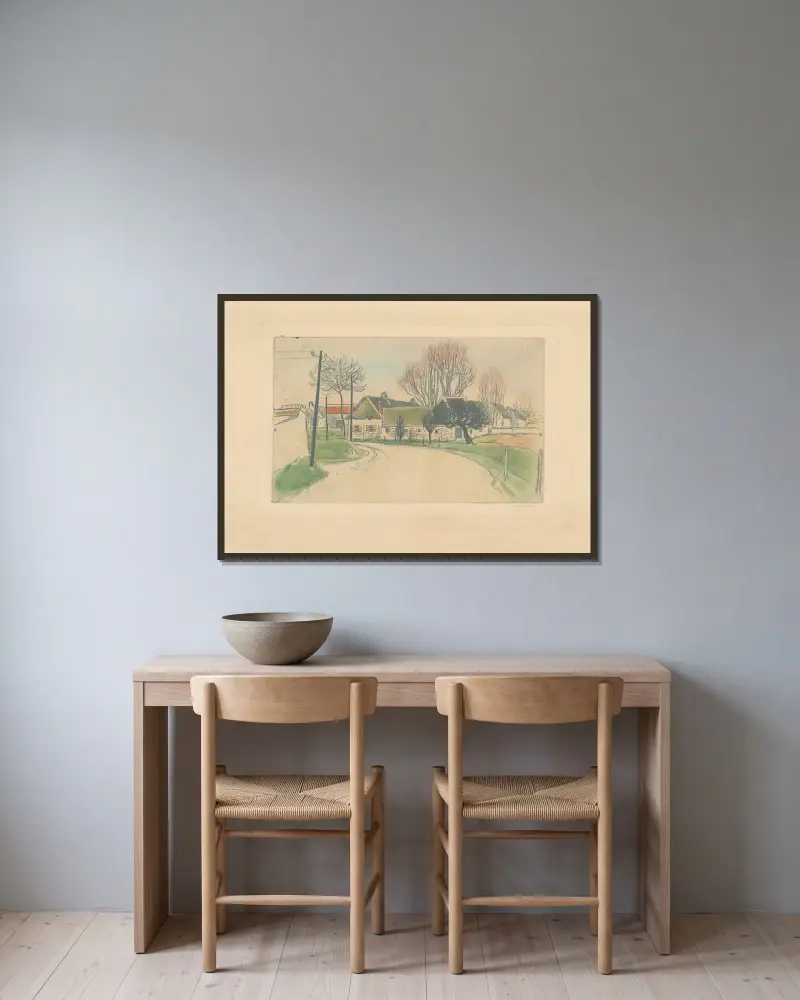 Huset vid byns ingång av Théophile Alexandre Steinlen inramad på en vägg