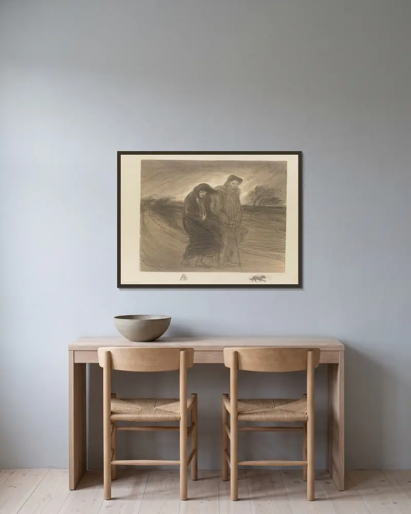 La rafale av Théophile Alexandre Steinlen inramad på en vägg