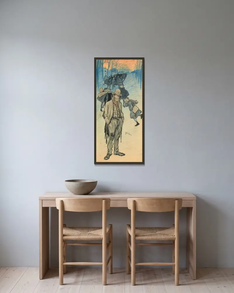 Skolans utsläpp av Théophile Alexandre Steinlen inramad på en vägg