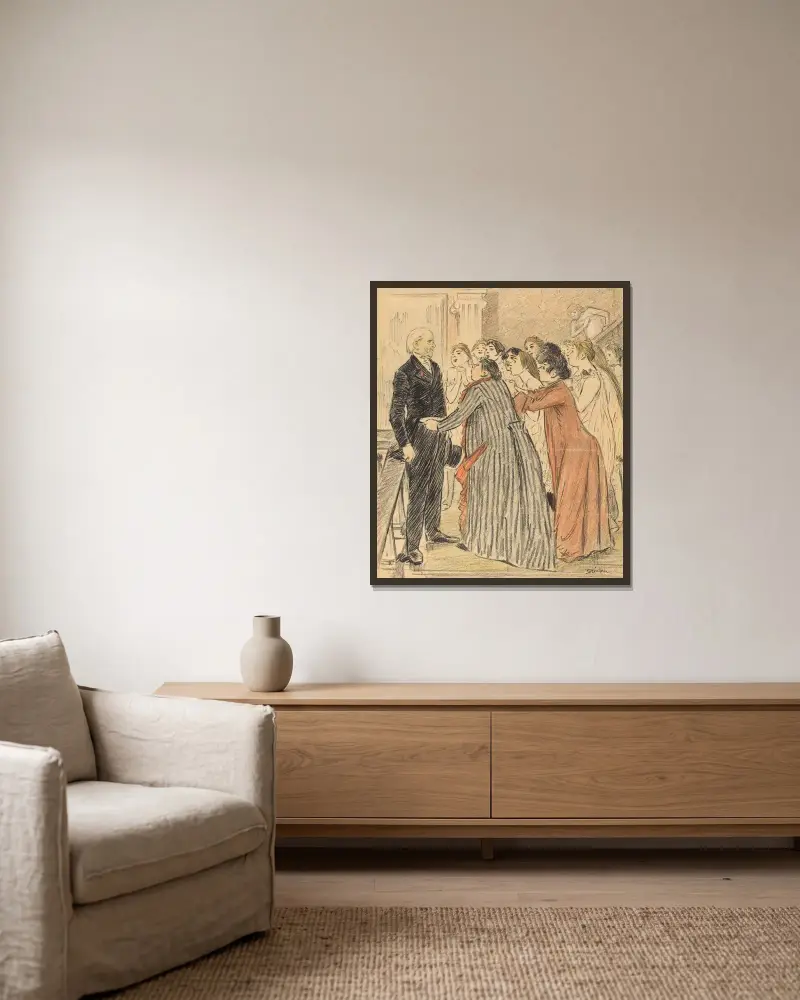 Den gamle dekanens äventyr av Théophile Alexandre Steinlen inramad på en vägg