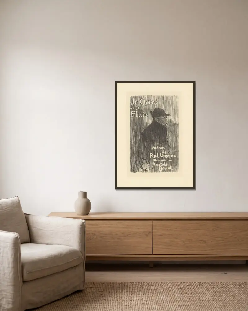 Regnets sång – dikt av Paul Verlaine av Théophile Alexandre Steinlen inramad på en vägg