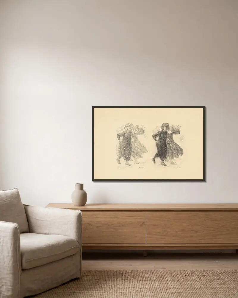 Vindstöten av Théophile Alexandre Steinlen inramad på en vägg