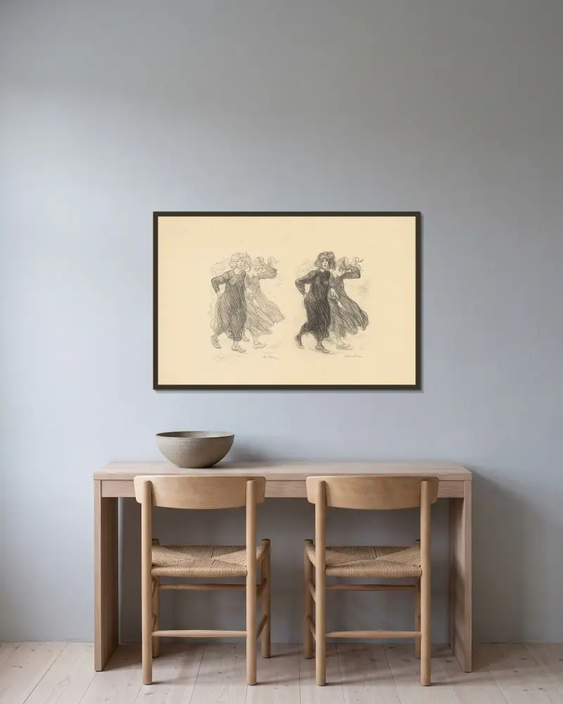 Vindstöten av Théophile Alexandre Steinlen inramad på en vägg