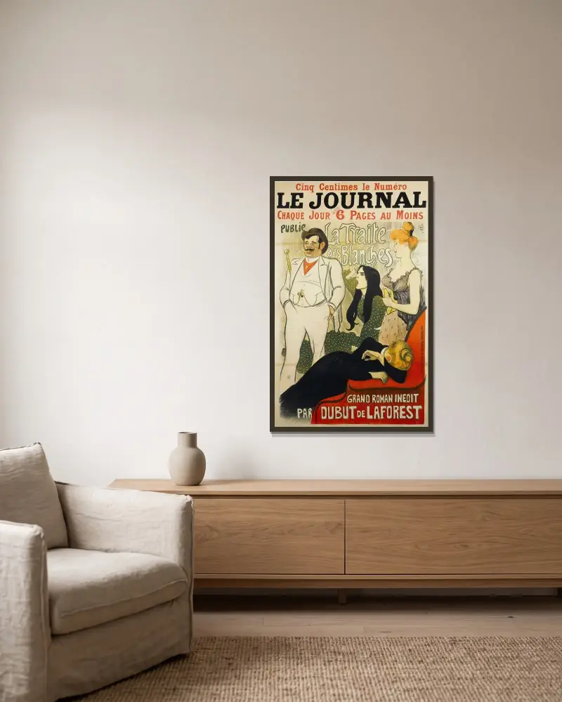 Le Journal Chaque Joue 6 Pages Au Moins Publie La Traite Des Blanches av Théophile Alexandre Steinlen inramad på en vägg