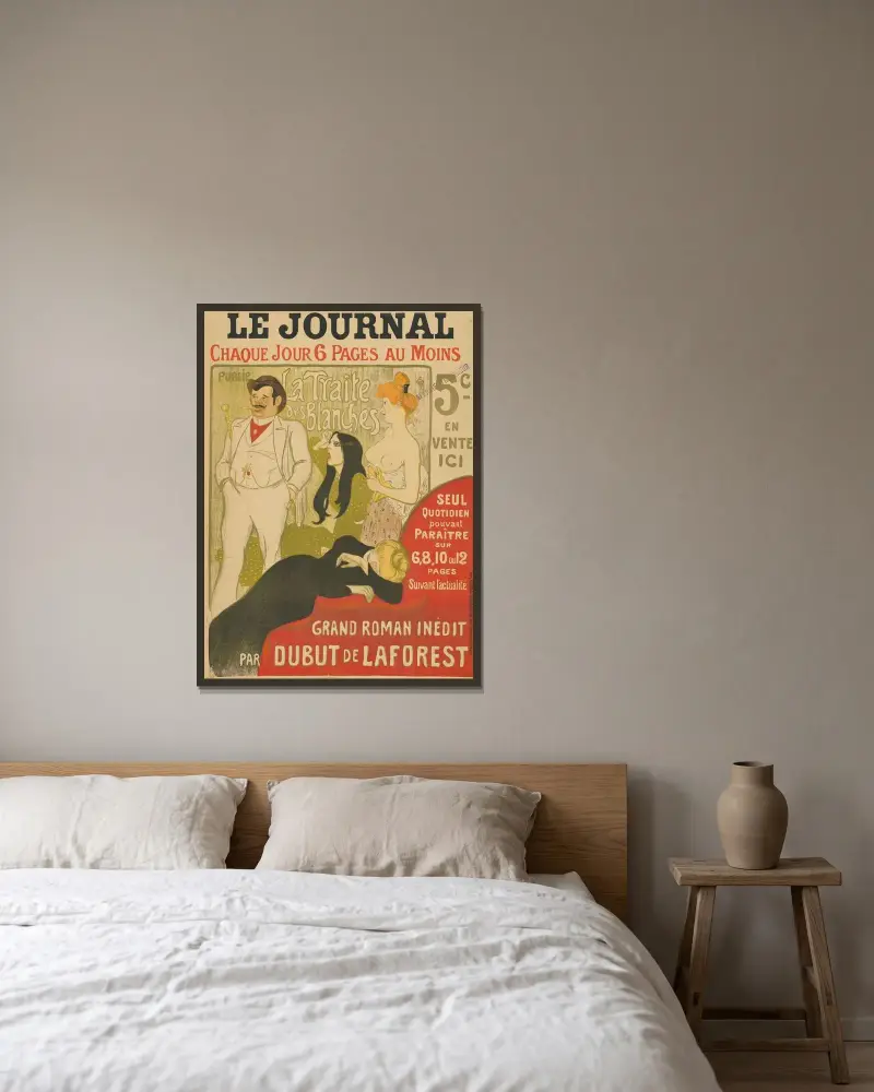 Le Journal. La Traite des Blanches. Grand Roman inédit par Dubut de Laforest av Théophile Alexandre Steinlen inramad på en vägg
