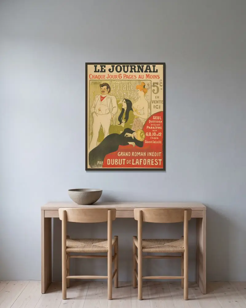 Le Journal. La Traite des Blanches. Grand Roman inédit par Dubut de Laforest av Théophile Alexandre Steinlen inramad på en vägg