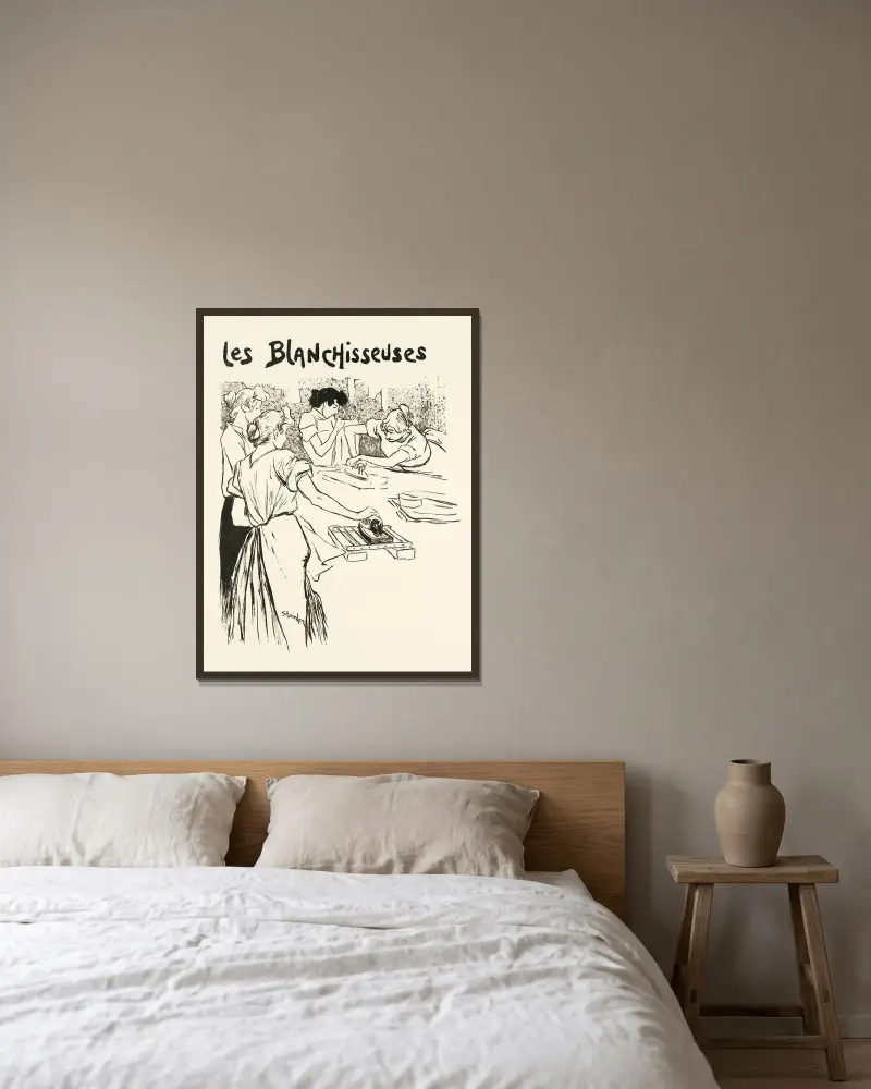Tvätterskorna av Théophile Alexandre Steinlen inramad på en vägg