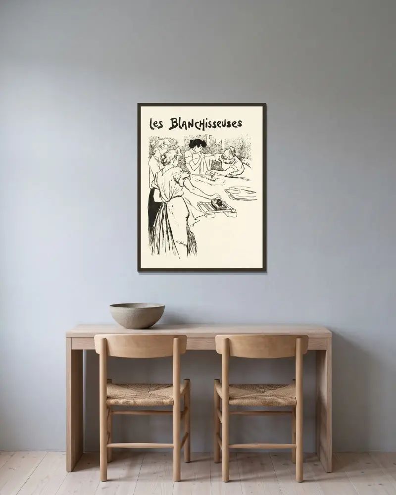 Tvätterskorna av Théophile Alexandre Steinlen inramad på en vägg