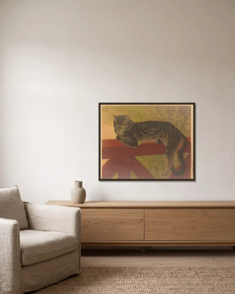 Sommaren, katt på en balustrad av Théophile Alexandre Steinlen inramad på en vägg