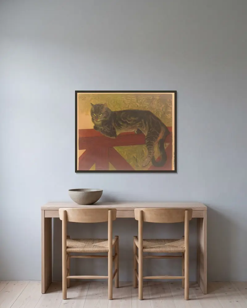 Sommaren, katt på en balustrad av Théophile Alexandre Steinlen inramad på en vägg