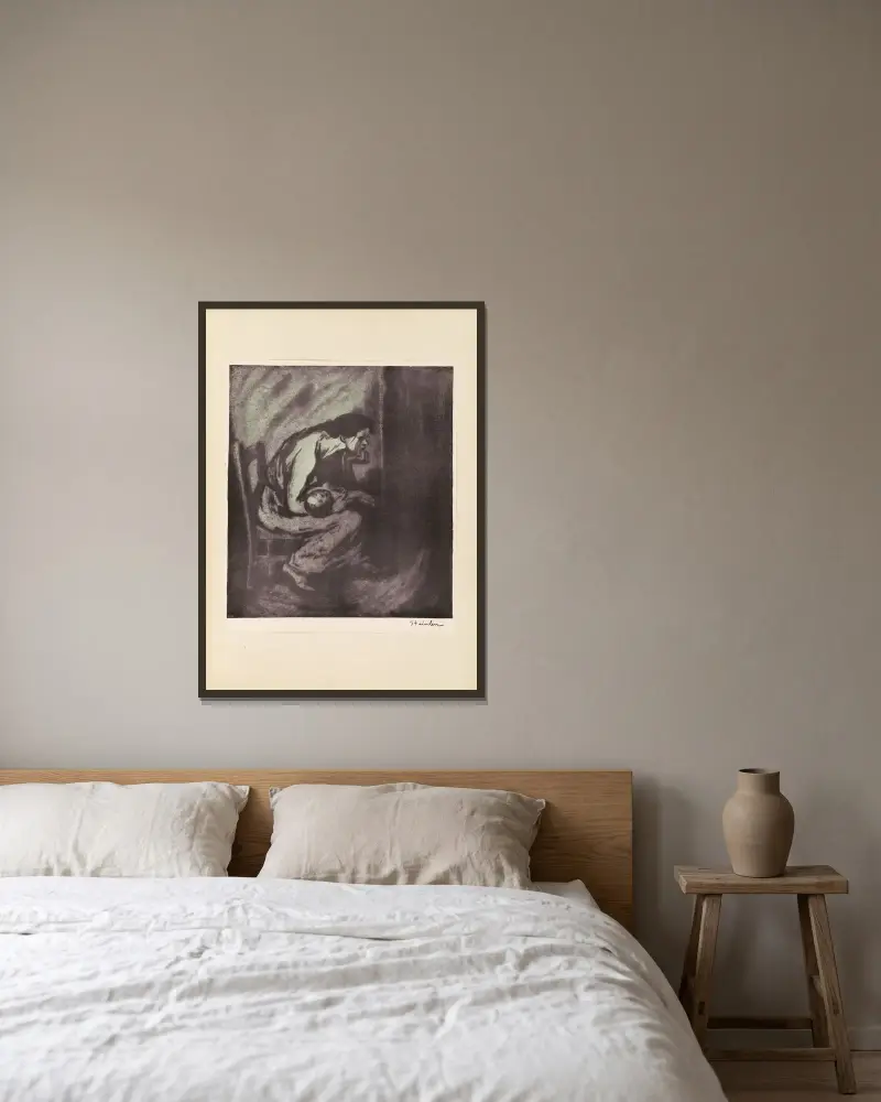 Misery av Théophile Alexandre Steinlen inramad på en vägg