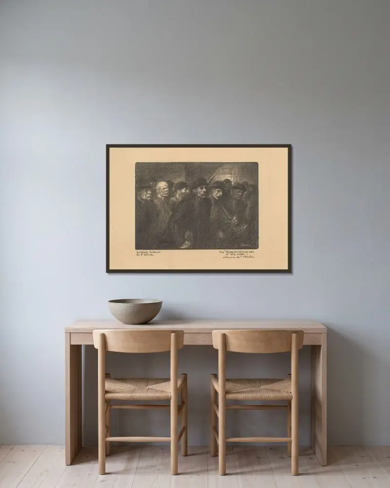 Arbetare som lämnar fabriken av Théophile Alexandre Steinlen inramad på en vägg