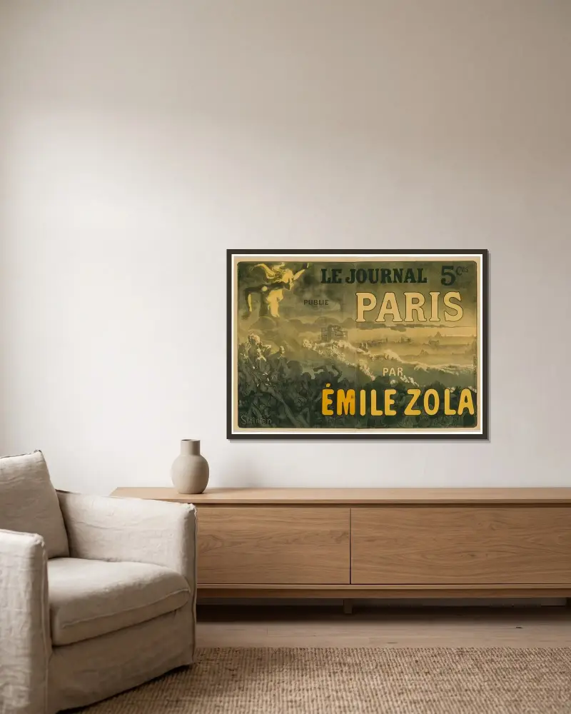 Paris par Émile Zola av Théophile Alexandre Steinlen inramad på en vägg