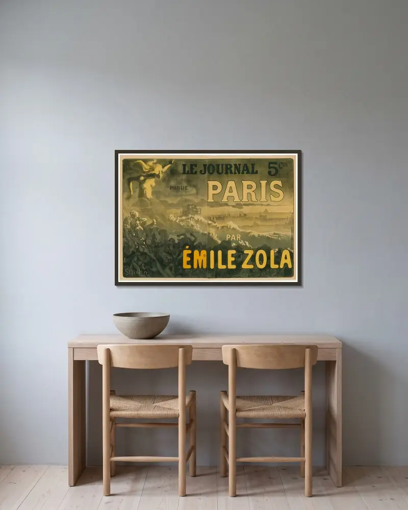 Paris par Émile Zola av Théophile Alexandre Steinlen inramad på en vägg