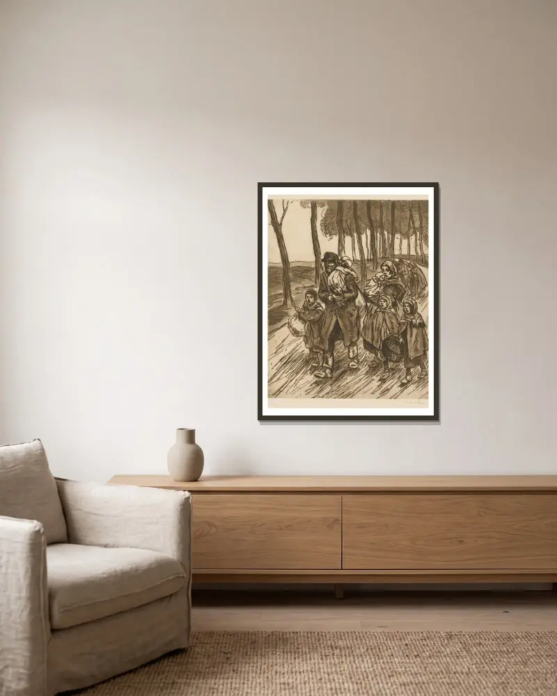 Flüchtlingsfamilie von Théophile Alexandre Steinlen gerahmt an einer Wand