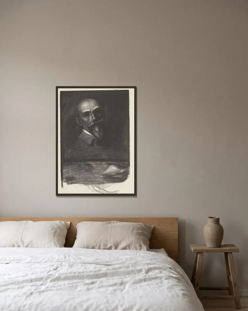 Steinlen de face tête inclinée av Théophile Alexandre Steinlen inramad på en vägg