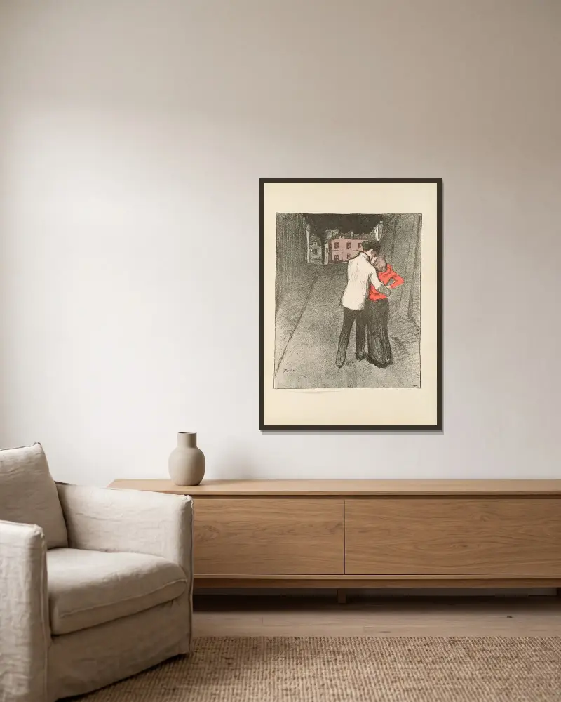 Suburban Love av Théophile Alexandre Steinlen inramad på en vägg