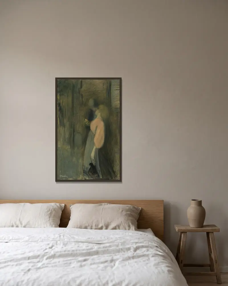 Kyssen av Théophile Alexandre Steinlen inramad på en vägg