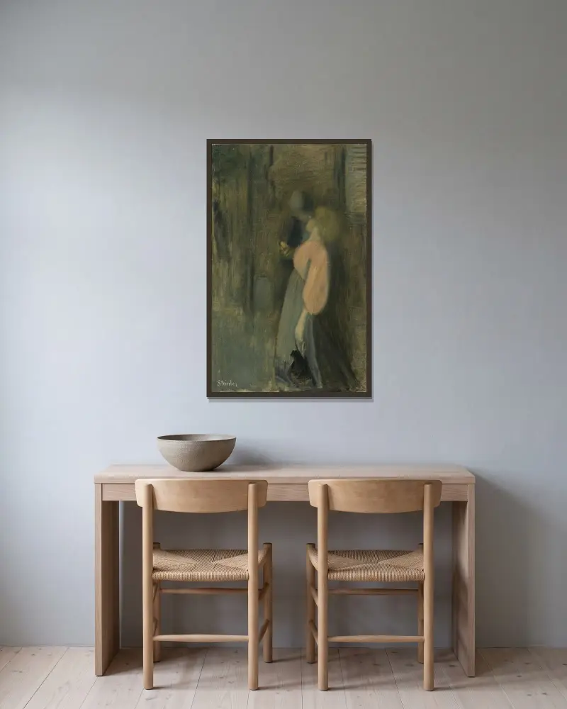 Kyssen av Théophile Alexandre Steinlen inramad på en vägg