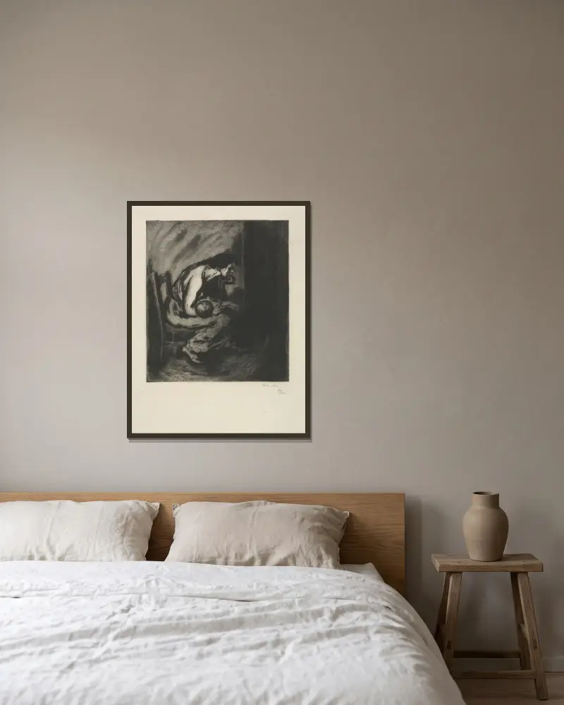 Det sjuka barnet av Théophile Alexandre Steinlen inramad på en vägg