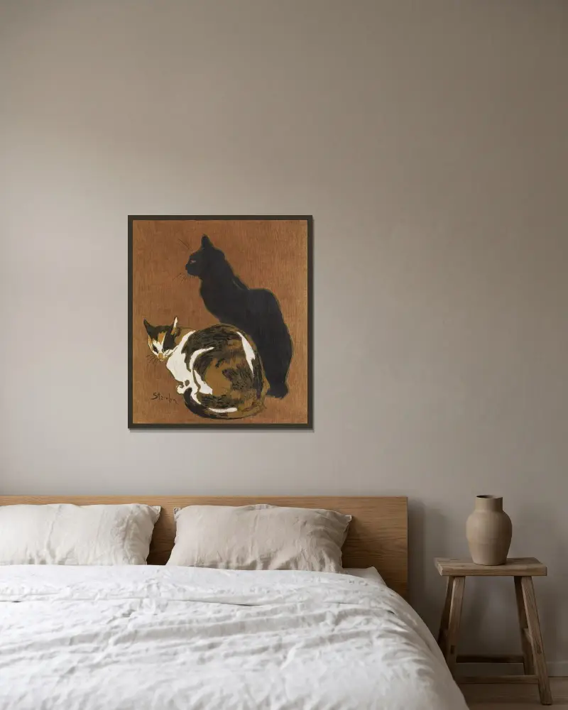 Två katter av Théophile Alexandre Steinlen inramad på en vägg