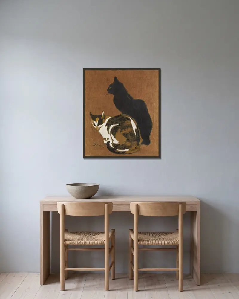 Två katter av Théophile Alexandre Steinlen inramad på en vägg