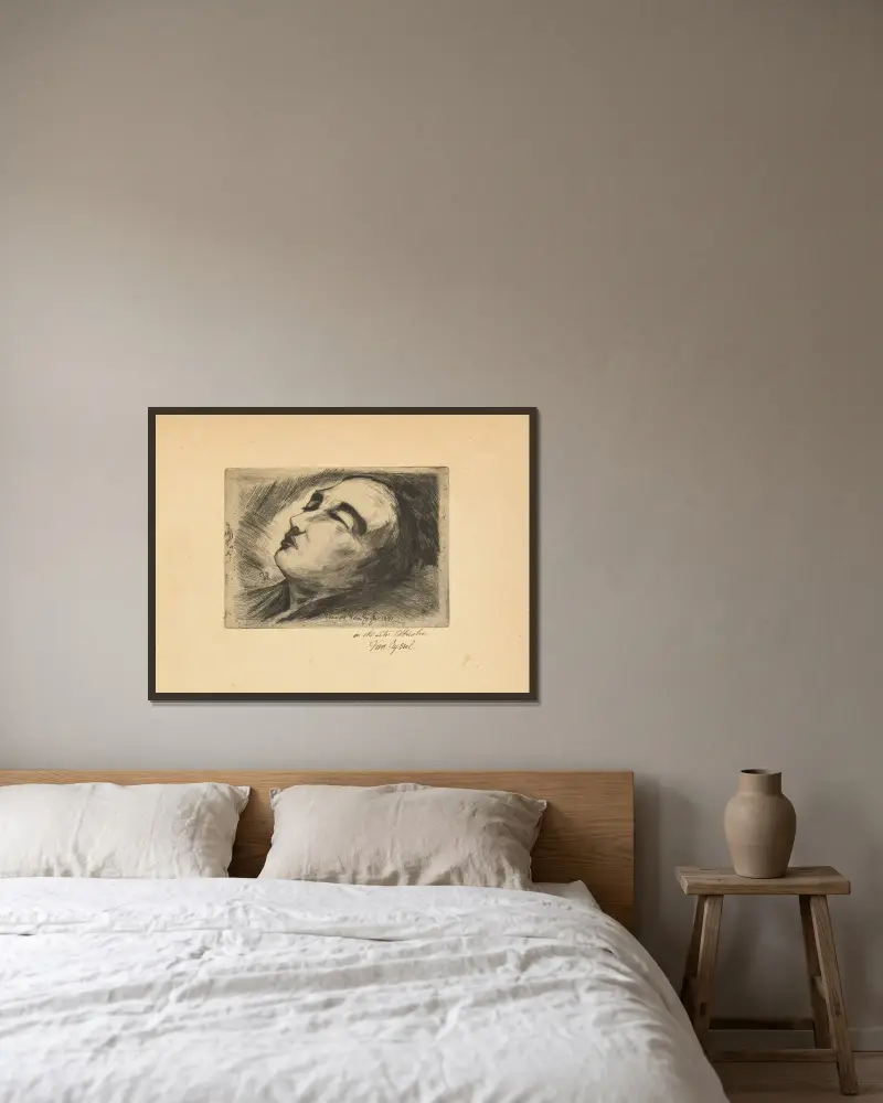 Vincent van Gogh på sin dödsbädd av Théophile Alexandre Steinlen inramad på en vägg