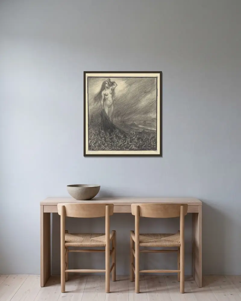 Syn av Paris eller marsch mot ljuset av Théophile Alexandre Steinlen inramad på en vägg