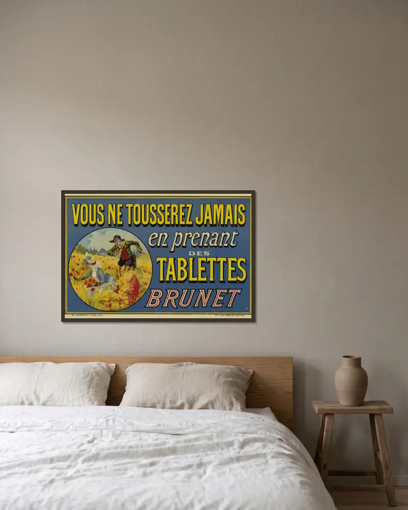 Vous ne tousserez jamais, en prenant, des, tablettes, Brunet av Théophile Alexandre Steinlen inramad på en vägg
