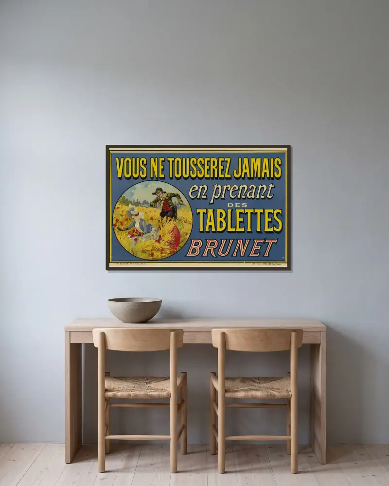 Vous ne tousserez jamais, en prenant, des, tablettes, Brunet av Théophile Alexandre Steinlen inramad på en vägg