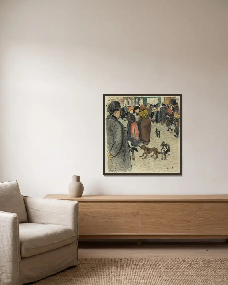 Bevittnar publiken av Théophile Alexandre Steinlen inramad på en vägg