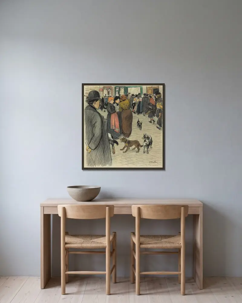 Bevittnar publiken av Théophile Alexandre Steinlen inramad på en vägg
