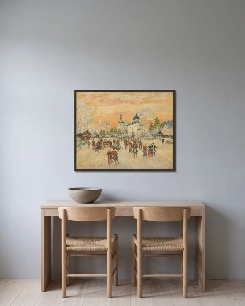 Efter en festlig gudstjänst av Konstantin Alexeevich Korovin inramad på en vägg