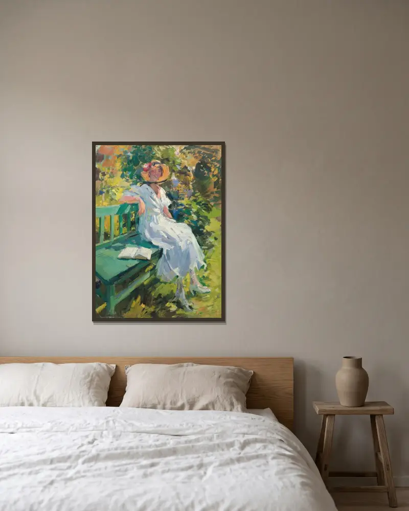 I trädgården av Konstantin Alexeevich Korovin inramad på en vägg
