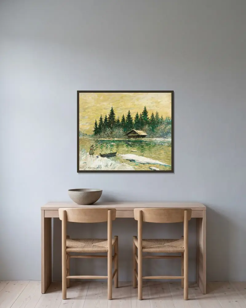 Fiskaren av Konstantin Alexeevich Korovin inramad på en vägg