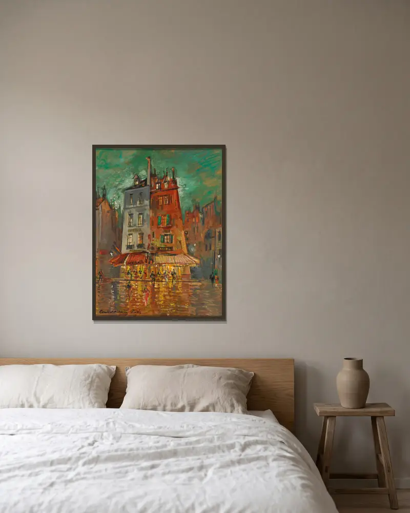 Nächtliches Paris av Konstantin Alexeevich Korovin inramad på en vägg