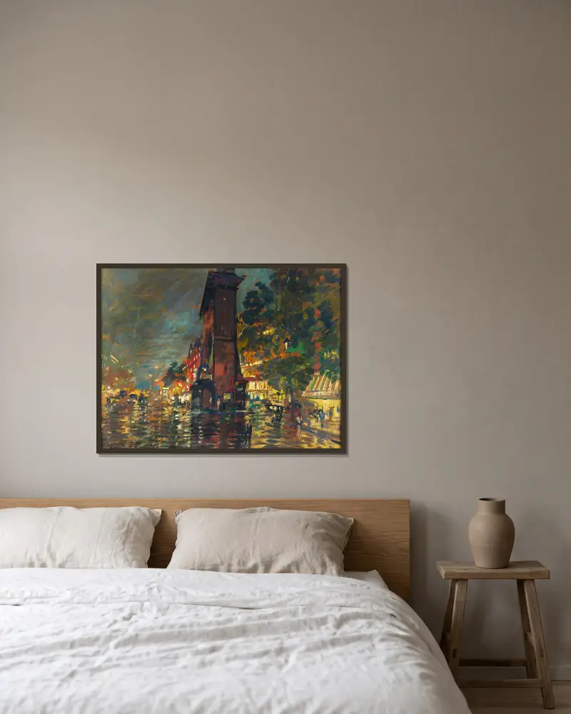 Paris les Grands Boulevards la nuit av Konstantin Alexeevich Korovin inramad på en vägg