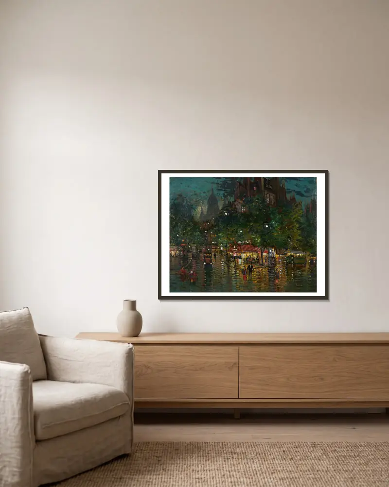Pariser Nachtszene von Konstantin Alexeevich Korovin gerahmt an einer Wand