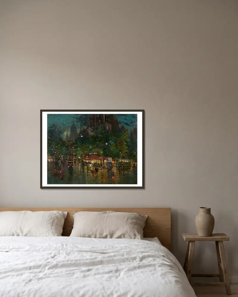 Pariser Nachtszene von Konstantin Alexeevich Korovin gerahmt an einer Wand