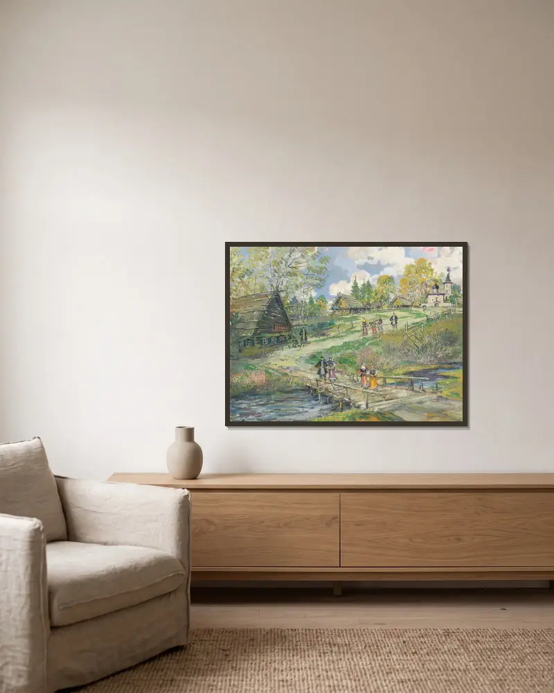 Dorfansicht von Konstantin Alexeevich Korovin gerahmt an einer Wand